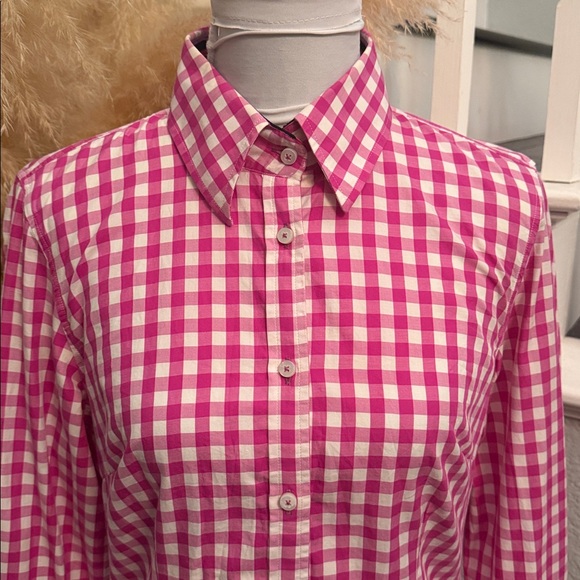 J. McLaughlin Pink Gingham Preppy Plaid Print Button Down Top Blouse Size 8 - Picture 2 of 6